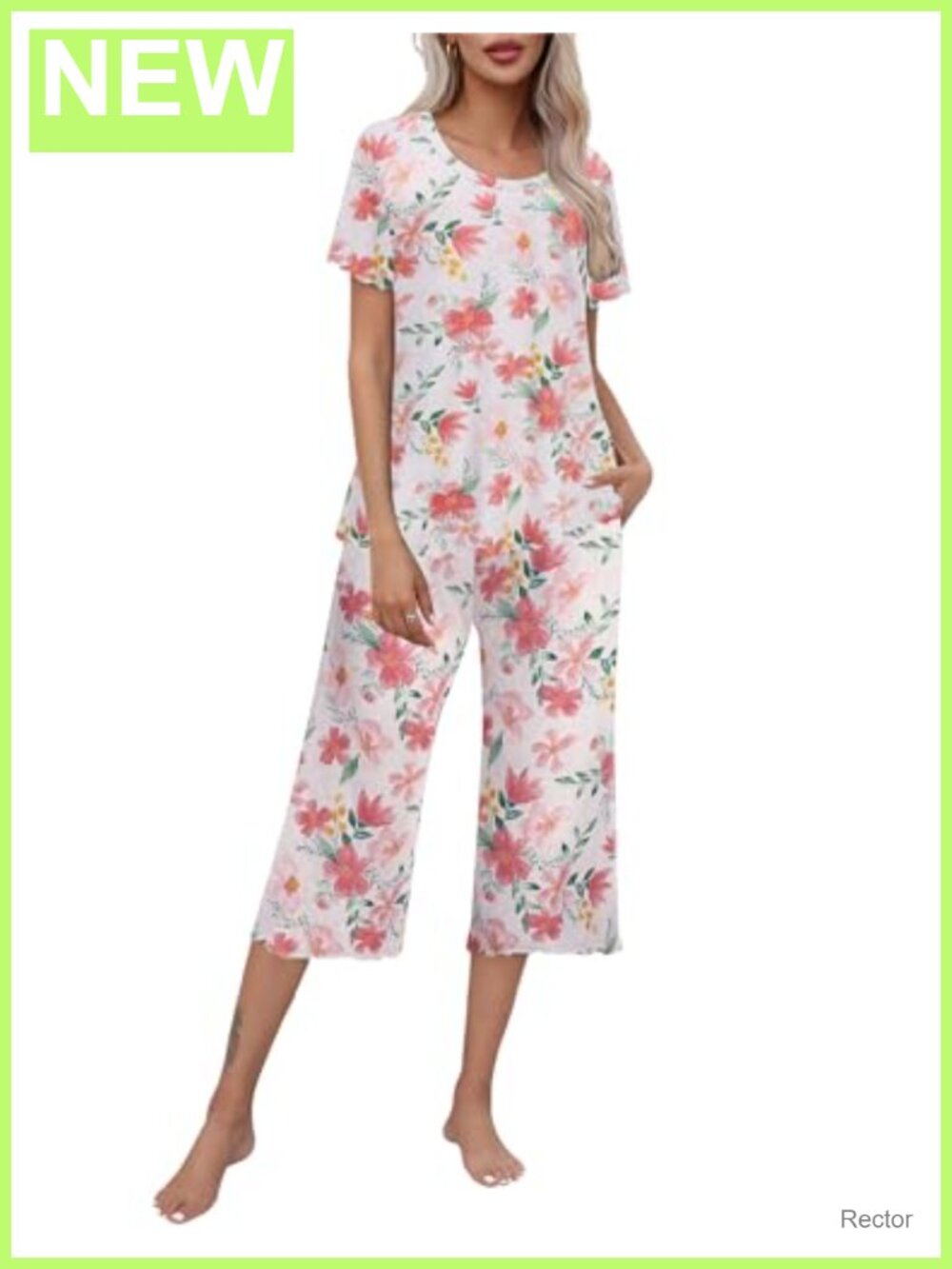 Women's Pajama Set Short Sleeve Capri 2 Piece Sleepwear Lounge Set